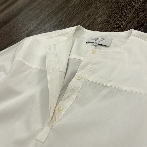 La Ligne White Cotton Tunic Top XS Long Sleeve Minimalist Shirt **Belt Missing** - Picture 7 of 16